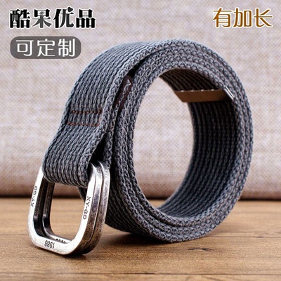 双环扣帆布腰带男士休闲皮带男潮年轻人韩版百搭学生工装裤带纯棉