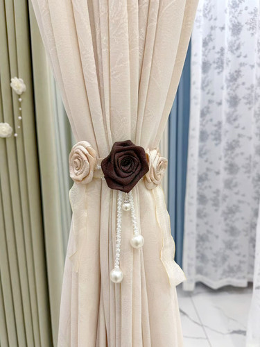 窗帘绑带高级感玫瑰花朵窗帘扣装饰品客厅免打孔纱帘绑绳环扣束带
