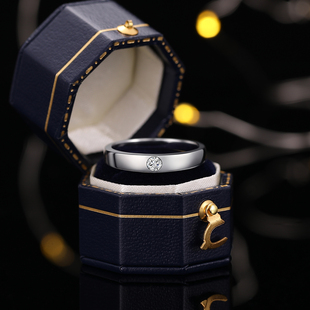 莫桑石钻戒男士戒指纯银镀白金活口仿真钻石戒指男戒求婚结婚戒