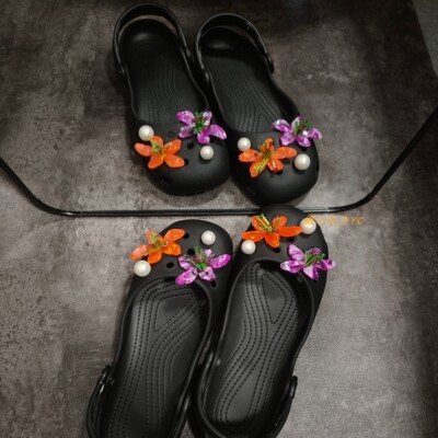 芭蕾洞洞鞋橙紫撞色鞋花高级感DIY鞋饰多巴胺穿搭点适配CROCS