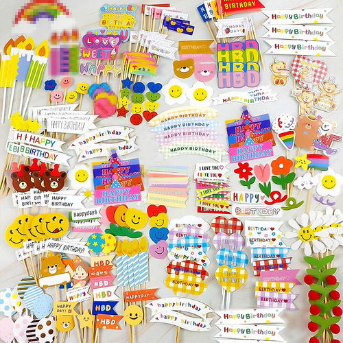 韩风蛋糕装饰插件彩旗小熊插牌