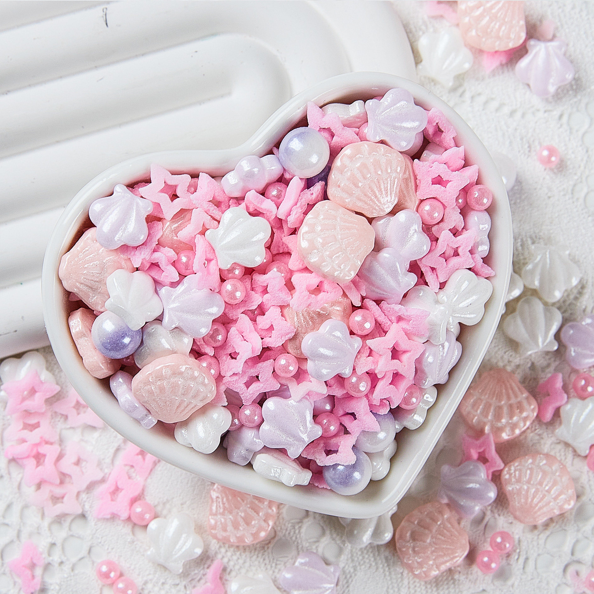 梦幻沙滩糖珠生日蛋糕装饰摆件烘焙原料彩色装饰糖贝壳五角星混装