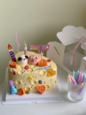 卡通可爱狗狗小猪头奶酪蛋糕装饰