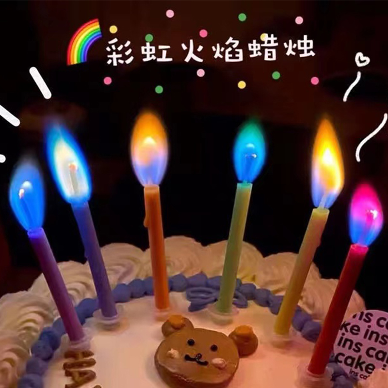 网红创意彩色彩虹火焰蜡烛装饰儿童生日派对烘焙蛋糕蜡烛装扮插件