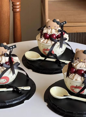 网红2026圣诞节新年黑皮kt猫车厘子碗蛋糕装饰苹果小狗樱桃抱抱碗