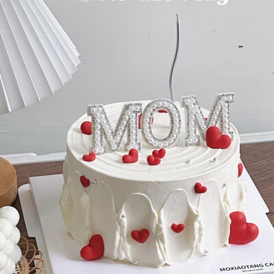2025简约母亲节蛋糕装饰品唯美珍珠MOM爱心插件妈妈节日烘焙装扮z