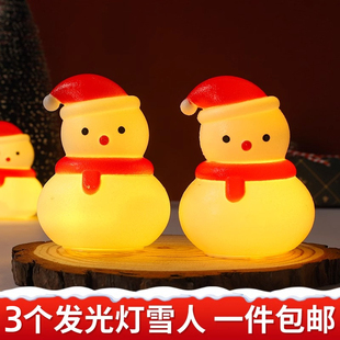 网红发光雪人灯圣诞节蛋糕装摆件圣诞老人雪人小夜灯节日烘焙装扮