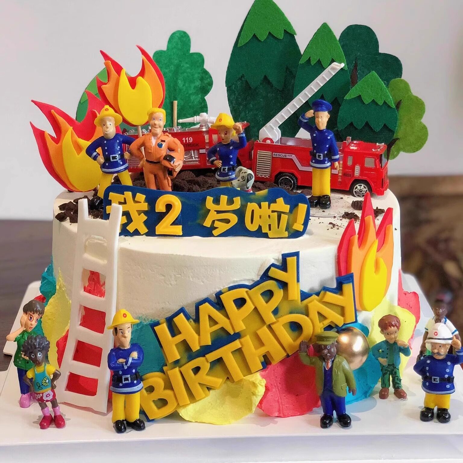 山姆男孩消防员蛋糕装饰摆件消防车洒水枪灭火器儿童生日装扮插件
