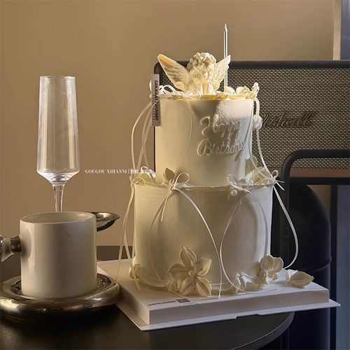 七夕情人节网红烘焙蛋糕装饰摆件丘比特天使花瓣硅胶模具丝带插件