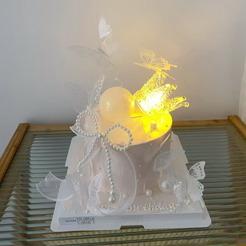 仙女蛋糕装饰品水晶皇冠摆件钻石HB插件珍珠蝴蝶结女神生日快乐w