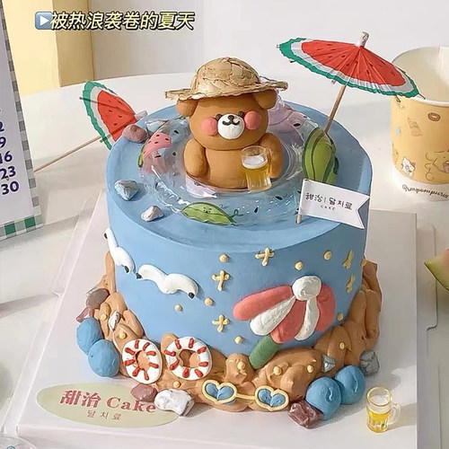 草帽蛋糕小熊蛋糕装饰摆件