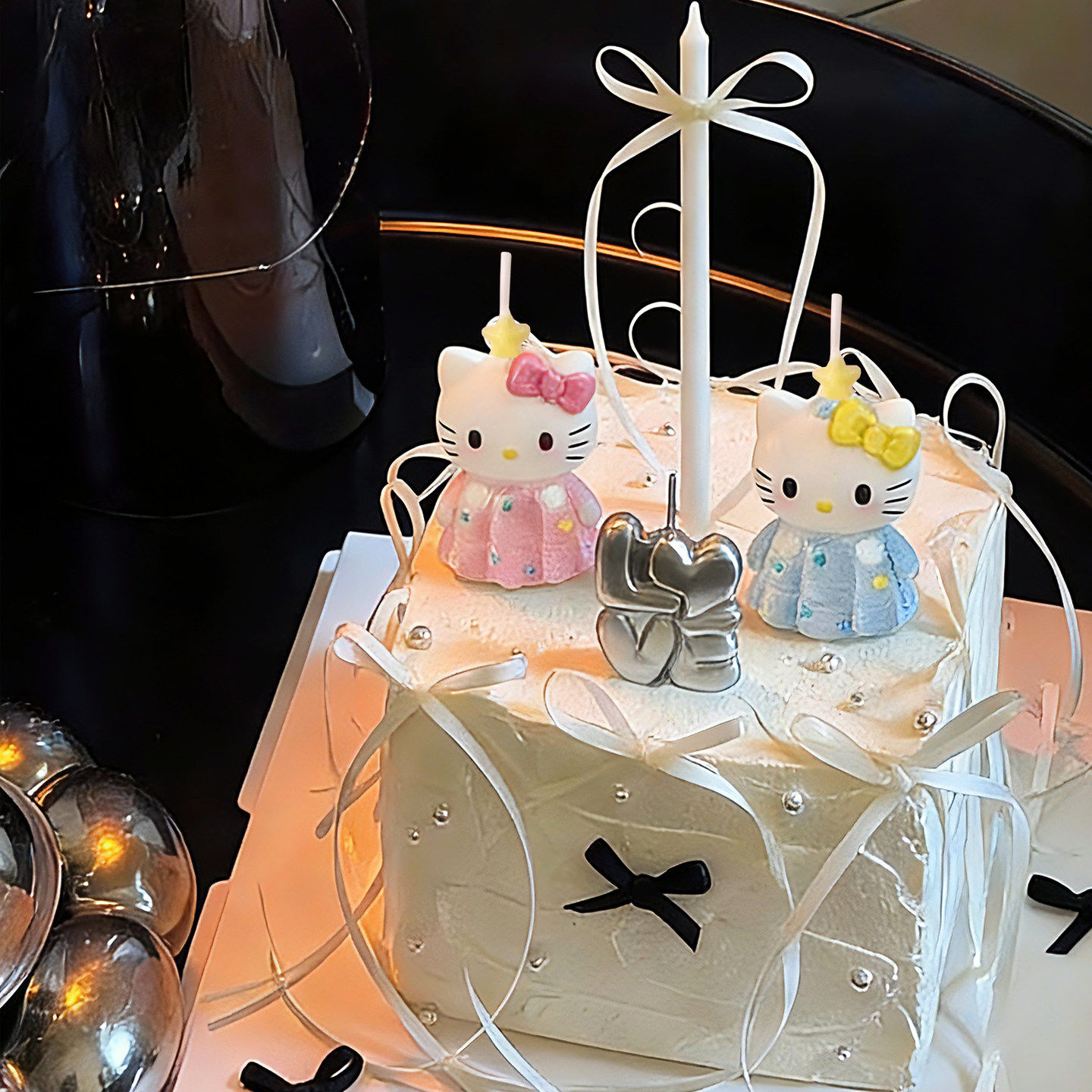 情人节网红ins风蛋糕装饰摆件可爱粉蓝kitty银色LOVE蜡烛插件丝带,节庆用品/礼品,蛋糕/烘焙装饰用品,淘宝优惠券,粉丝福利购,淘宝优惠卷