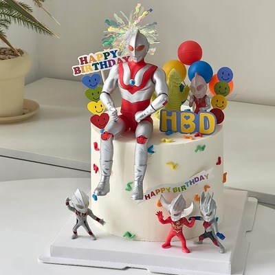 网红奥特曼儿童蛋糕装饰卡通超人摆件男孩小孩生日派对烘焙插件