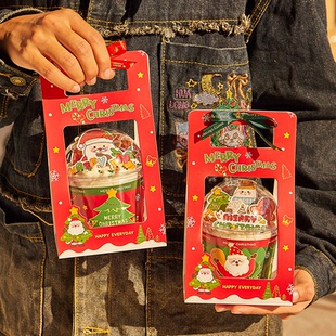 2025圣诞节波波杯围边手提盒蛋糕装饰老人甜品烘焙手提包装盒子