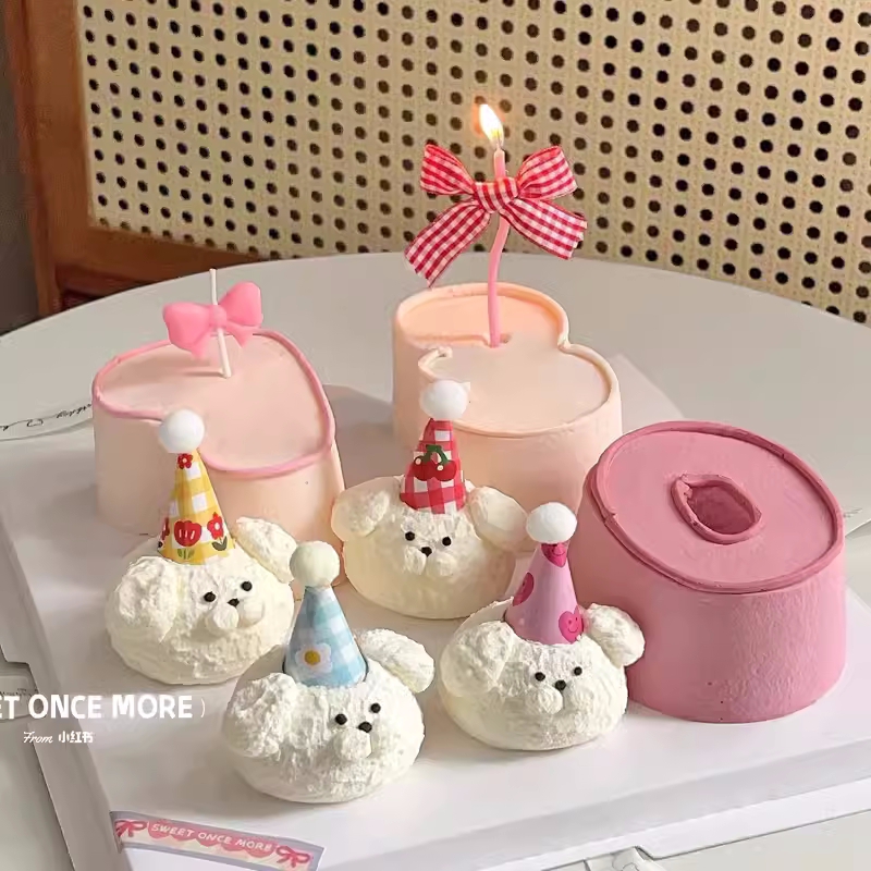 情侣纪念日蛋糕装饰手绘复古卡通小狗迷你帽曲线蜡烛love插件甜品
