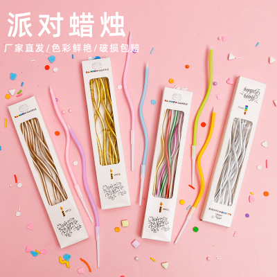 网红金属色珠光螺旋儿童6只蜡烛