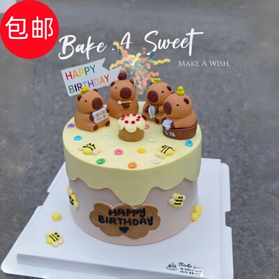 卡皮巴拉蛋糕装饰摆件