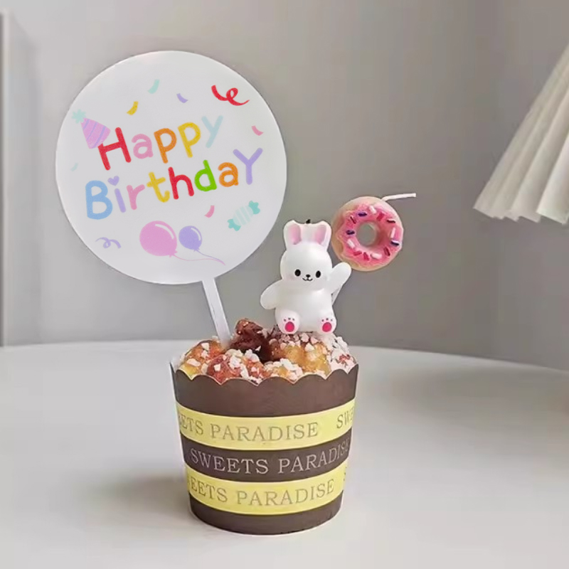 ins风巧克力甜甜圈生日蛋糕蜡烛装饰品圆形hb火焰蜡烛插牌装扮