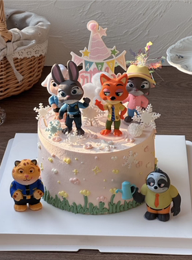 卡通儿童疯狂动物城生日蛋糕装饰摆件兔警长朱迪尼克手办公仔玩具