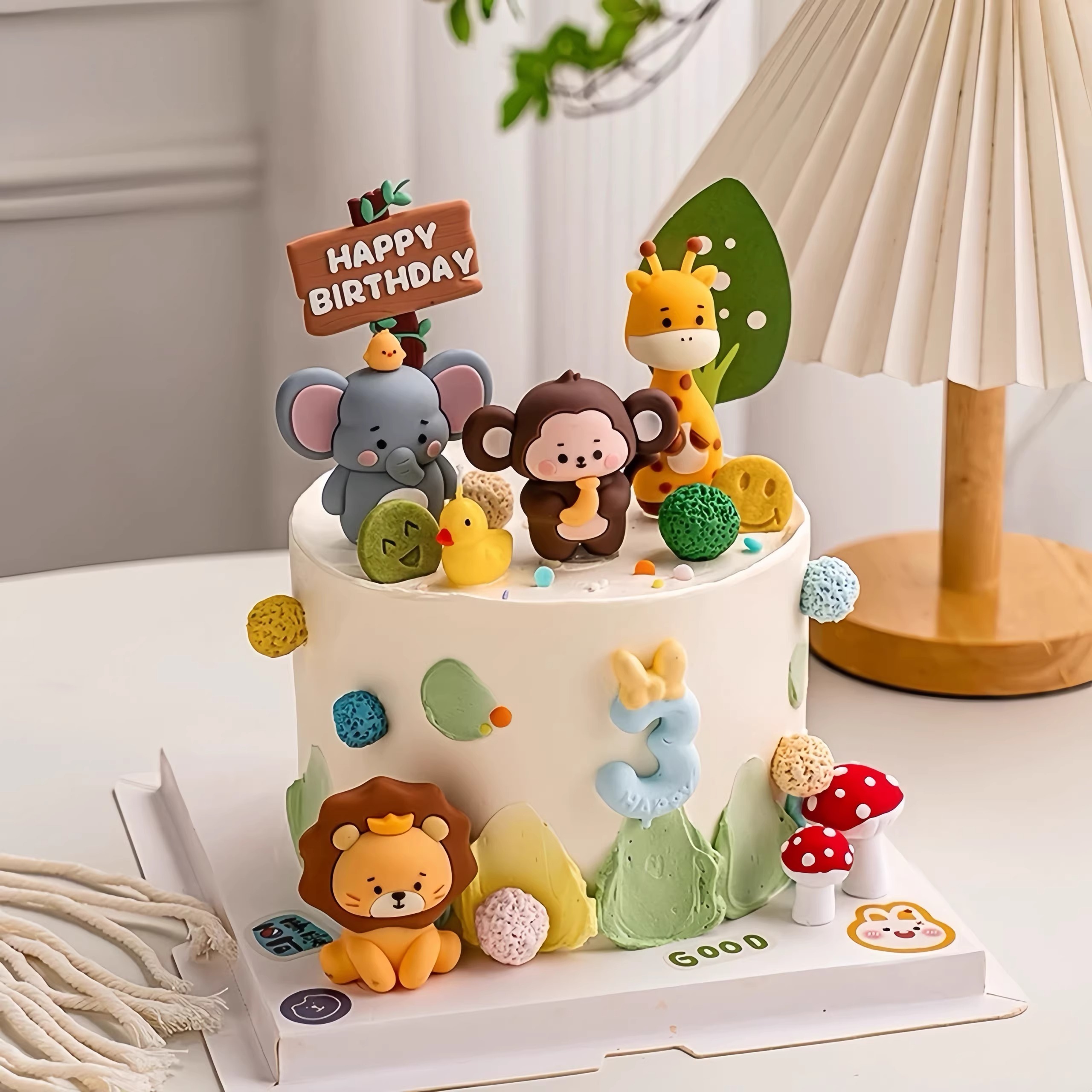 卡通软胶动物蛋糕装饰摆件大象长颈鹿狮子猴子生日蛋糕装饰插件w