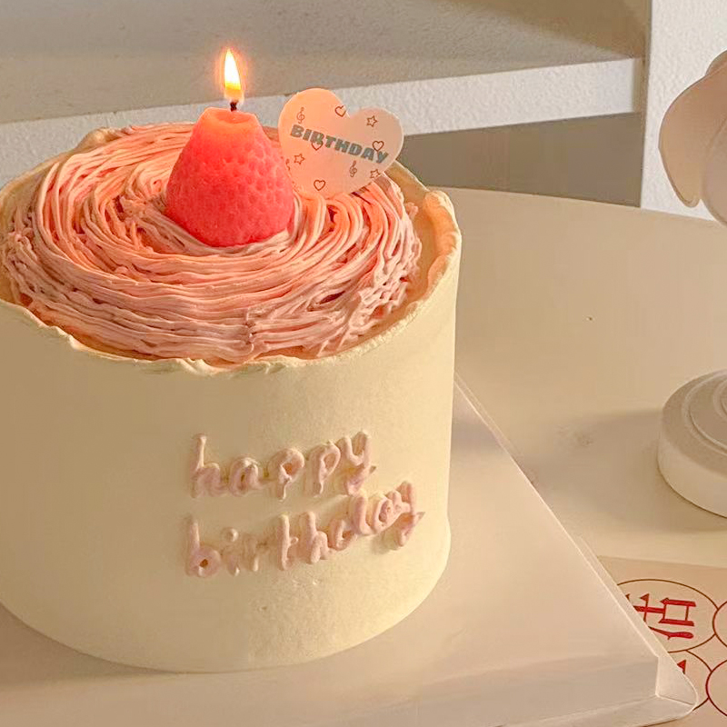 网红ins风韩式卡通插牌唯美少女心生日蛋糕装饰粉色草莓蜡烛插件