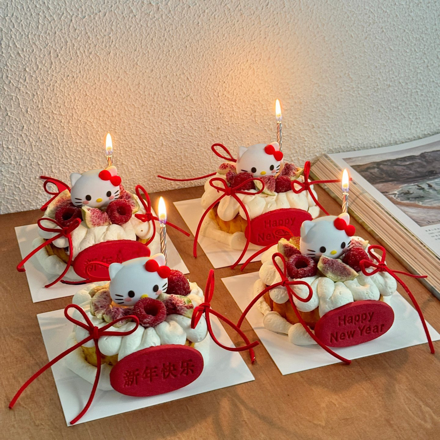 2026新年快乐蛋糕装饰造型饼干财神元宝kt猫元旦跨年烘焙插件摆件