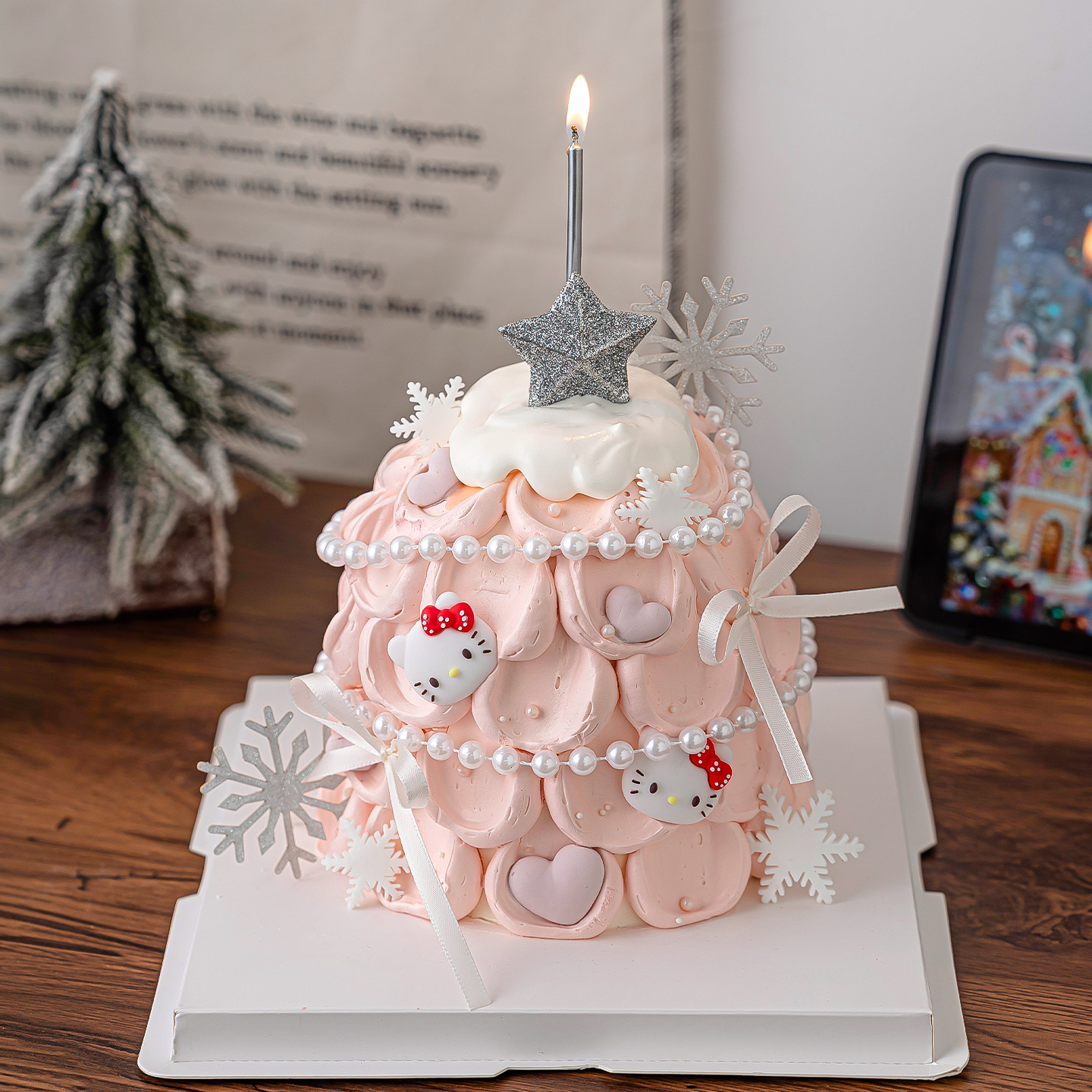 2025圣诞节许愿树蛋糕装饰蝴蝶结小猫平安夜派对闪粉星星雪花插件