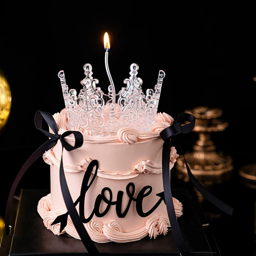 网红情人节唯美女神蛋糕装饰水晶皇冠摆件亚克力love告白烘焙插牌