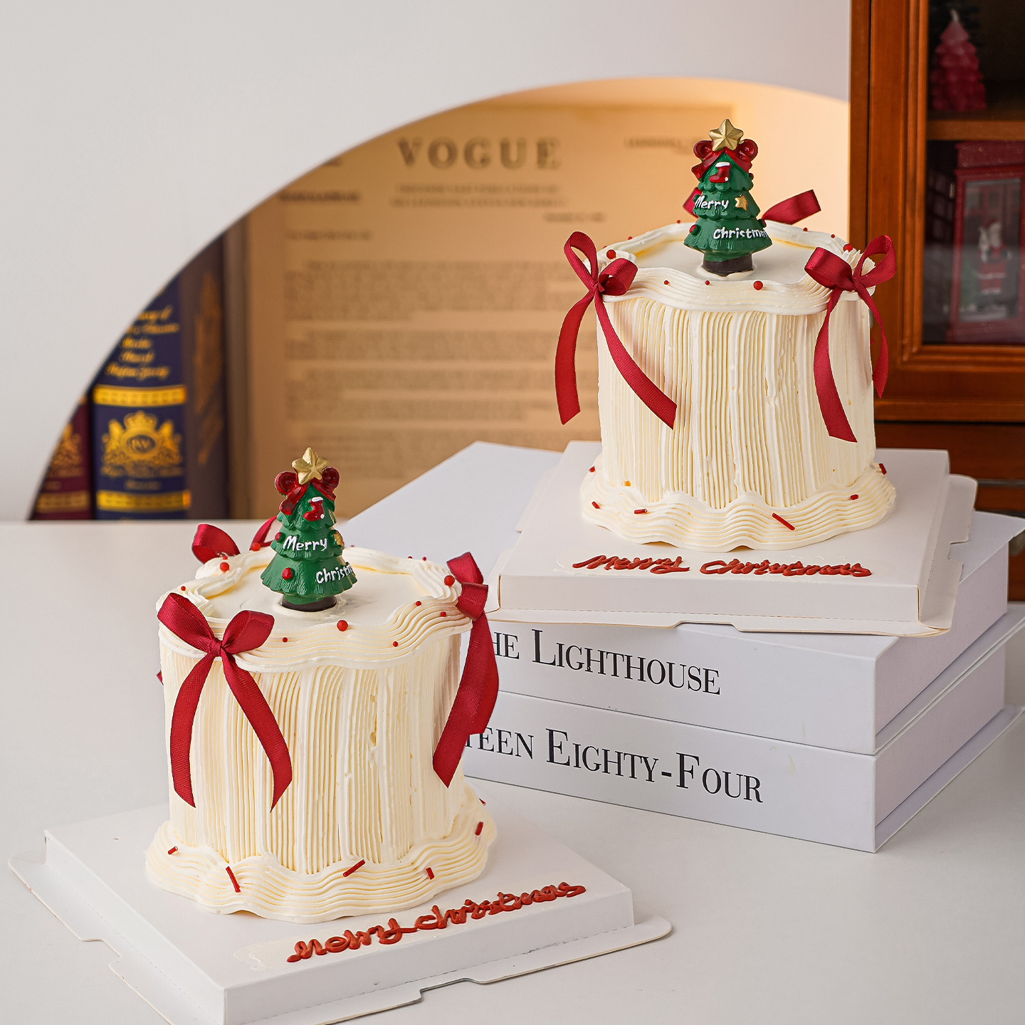 2025圣诞节许愿树蛋糕装饰摆件蝴蝶结丝带装扮平安夜快乐氛围感