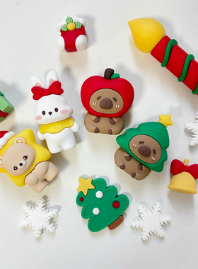 网红2025圣诞节蛋糕装饰软胶树豚苹果豚圣诞星星熊礼物盒节日装扮