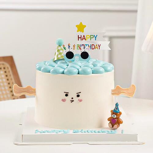 韩系ins风可爱小熊蜡烛蛋糕装饰happy birthday插牌卡通眼睛装扮