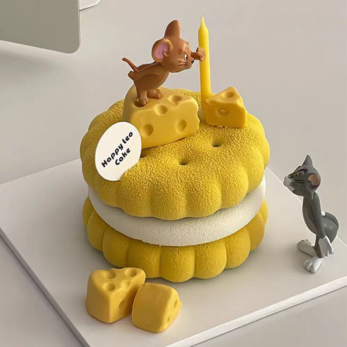 网红猫和老鼠夹心饼干emoji蛋糕装饰儿童生日超可爱奶酪猫鼠插件m