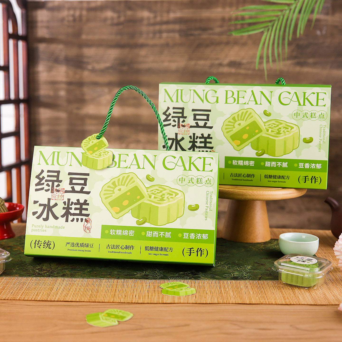 绿豆糕礼盒12粒高档包装精美传统糕点空盒子冰糕手提袋端午糕点