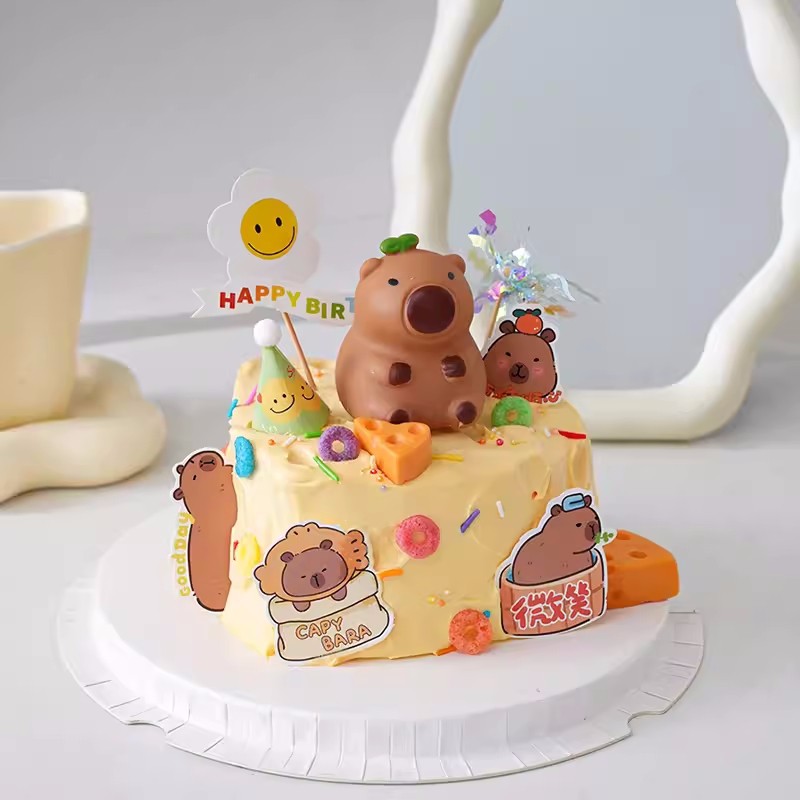 可爱水豚卡皮巴拉蛋糕装饰插件棕色小熊儿童生日派对烘焙装扮插牌,节庆用品/礼品,节日装扮用品,淘宝优惠券,粉丝福利购,淘宝优惠卷