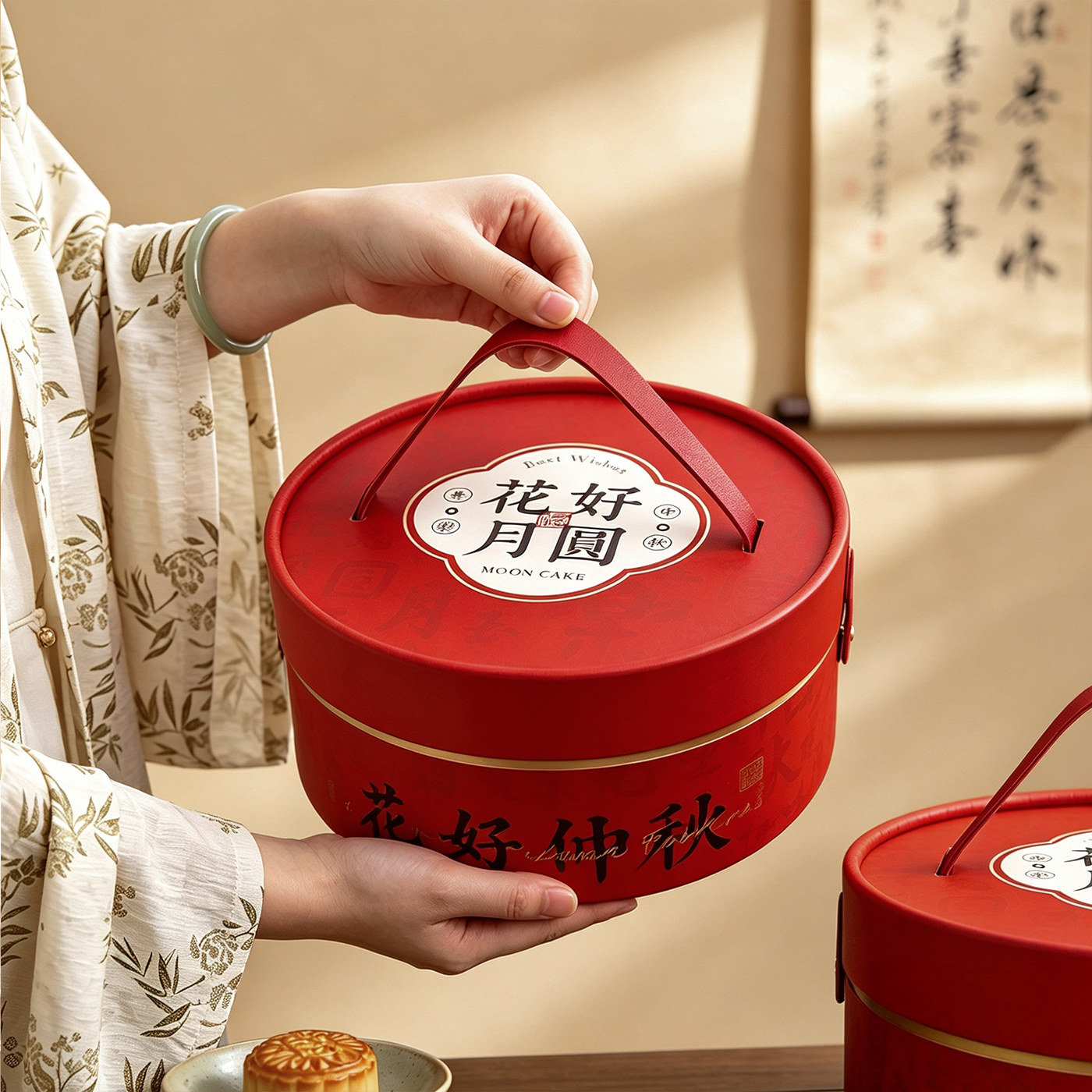 国风月饼礼盒2026新款8粒高级感轻奢硬盒中秋送人手提包装盒圆盒