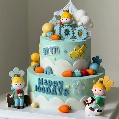 小王子满月百天周岁生日蛋糕装饰摆件男孩女孩宝宝甜品台装扮插件