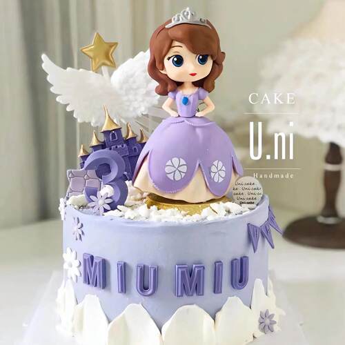 索菲亚公主蛋糕装饰摆件网红可爱女孩紫城堡天使羽毛生日烘焙插件