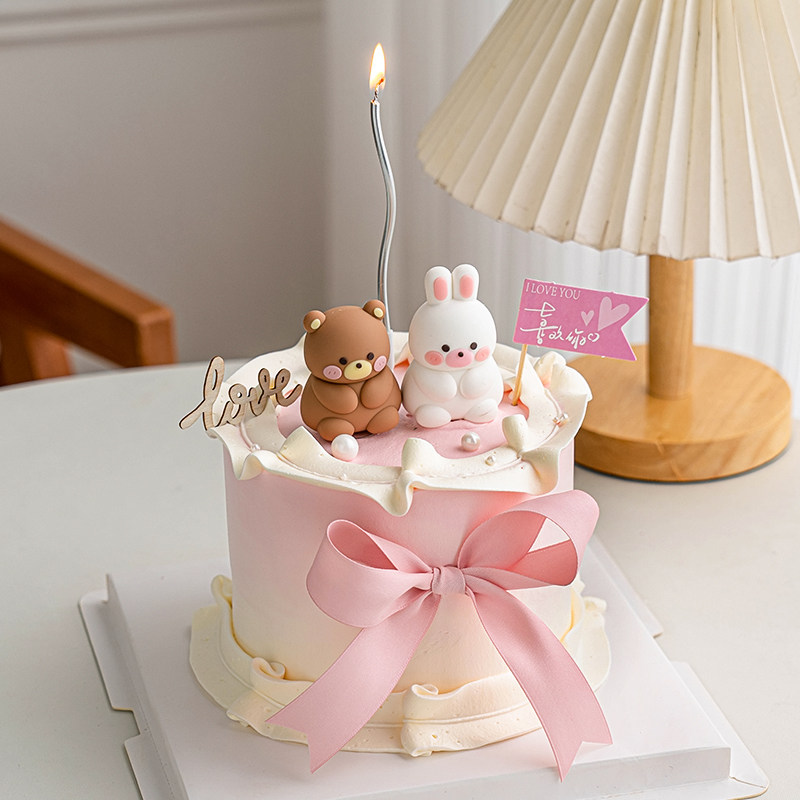 2025情人节蛋糕装饰网红卡通小熊兔子摆件情侣告白love烘焙插件