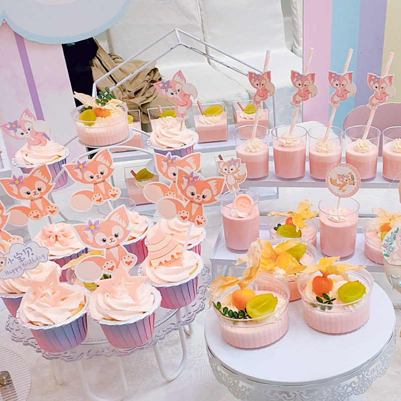 小狐狸甜品台蛋糕装饰品周岁女孩生日主题派对女明星川沙妲己插牌