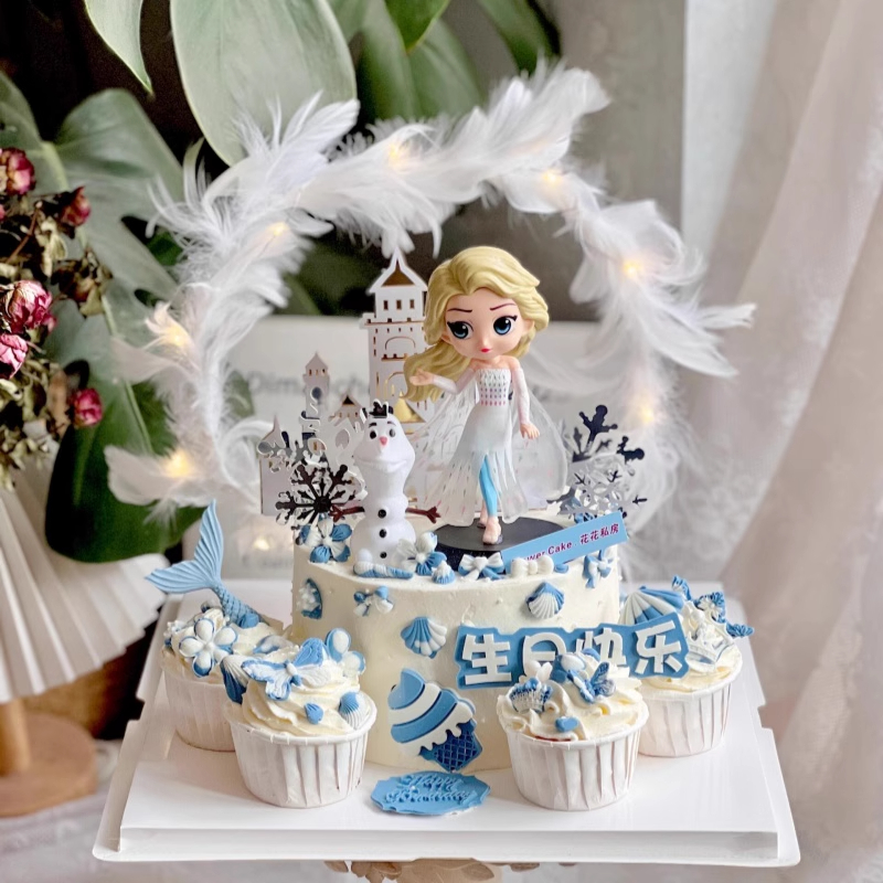 冰雪女王蛋糕装饰品摆件唯美爱莎公主雪宝女孩生日甜品装扮插件w