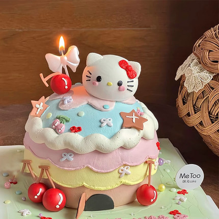 KT猫蛋糕装饰摆件HelloKitty凯蒂猫蝴蝶结蜡烛女孩生日甜品插件m