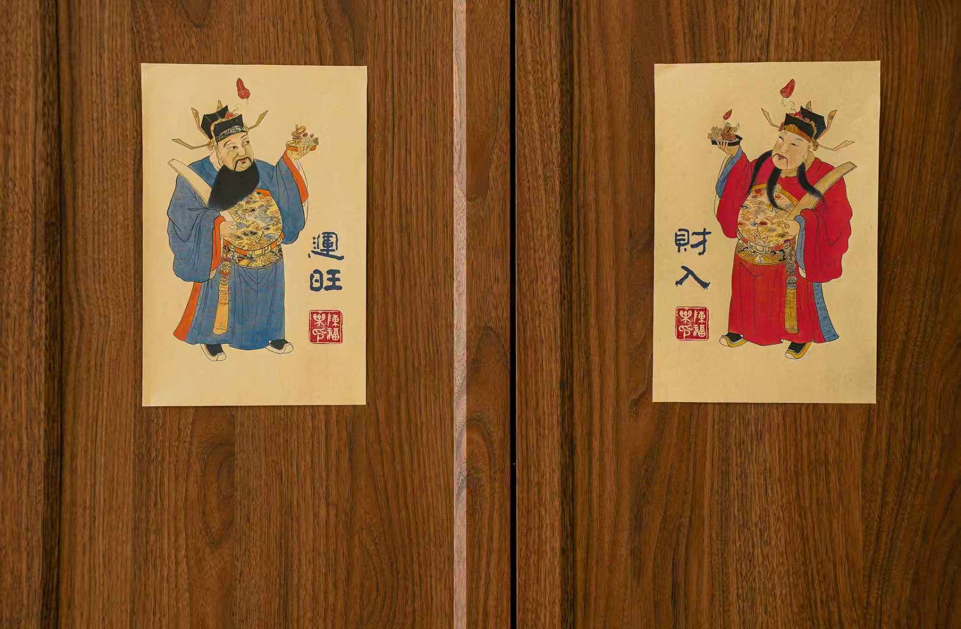 财入运旺传统门神年画2026马年春节过年贴纸适用入户门玄关冰箱