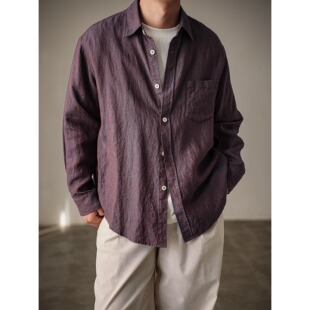 WATEREVER「野花」紫色色织光泽感水洗亚麻长袖衬衫 轻薄防晒衣
