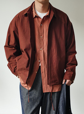 WATEREVER | 「木兰」抽绳色织纯棉衬衫 红色水洗短款质感夹克