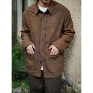 WATEREVER「风·檀」檀木棕褐色重磅法国亚麻衬衫色织外套高质感