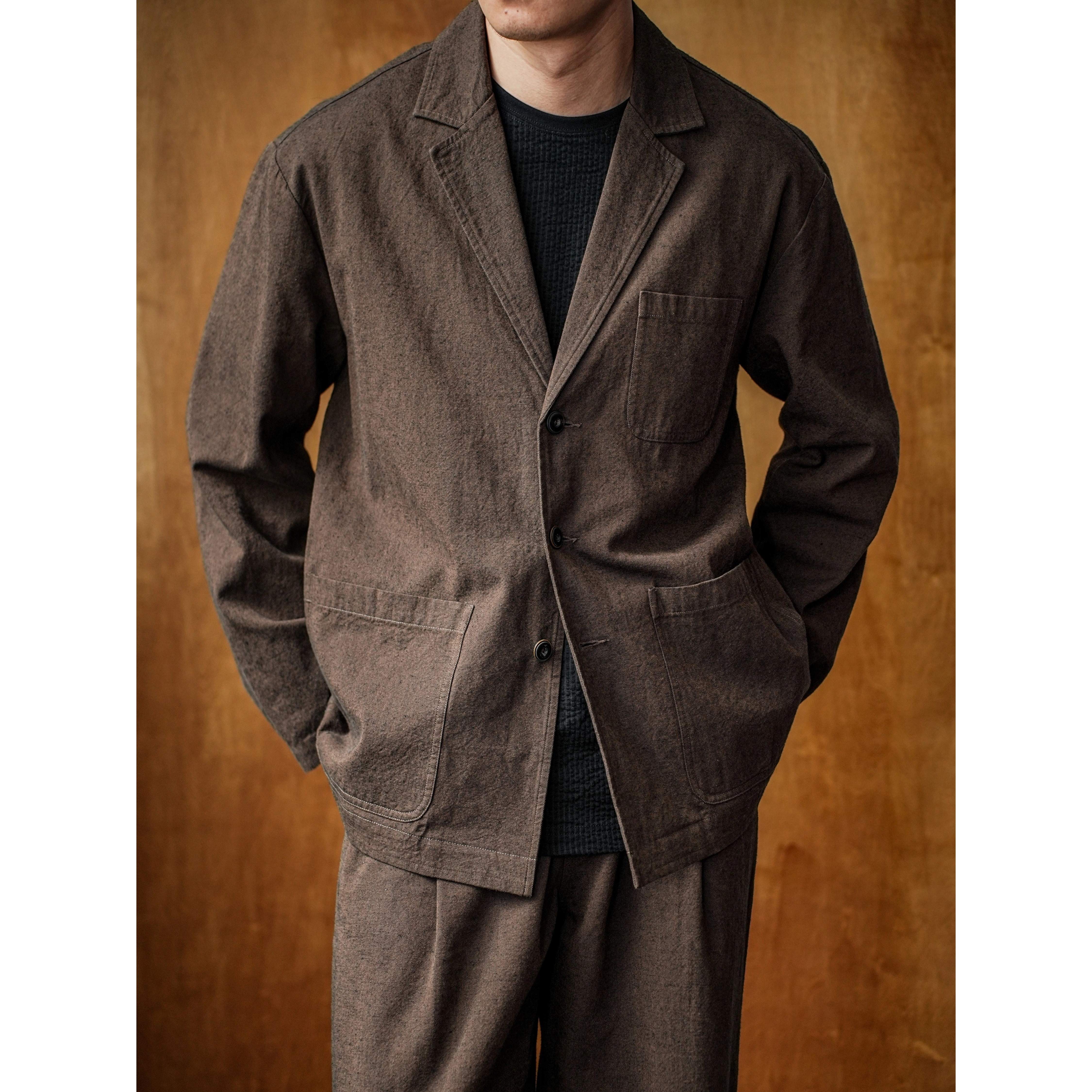 WATEREVER「流沙」棕黑色色织棉麻极简休闲单西装 高级质感外套