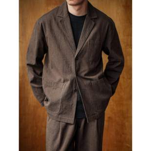 WATEREVER「流沙」棕黑色色织棉麻极简休闲单西装 高级质感外套