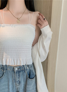 冰丝背心女夏内搭设计感小众修身外穿木耳边短款白色抹胸吊带上衣
