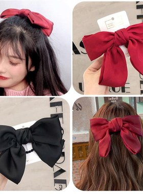 超大黑色蝴蝶结发夹日系大人儿童缎面红色发卡后脑勺弹簧夹子头饰