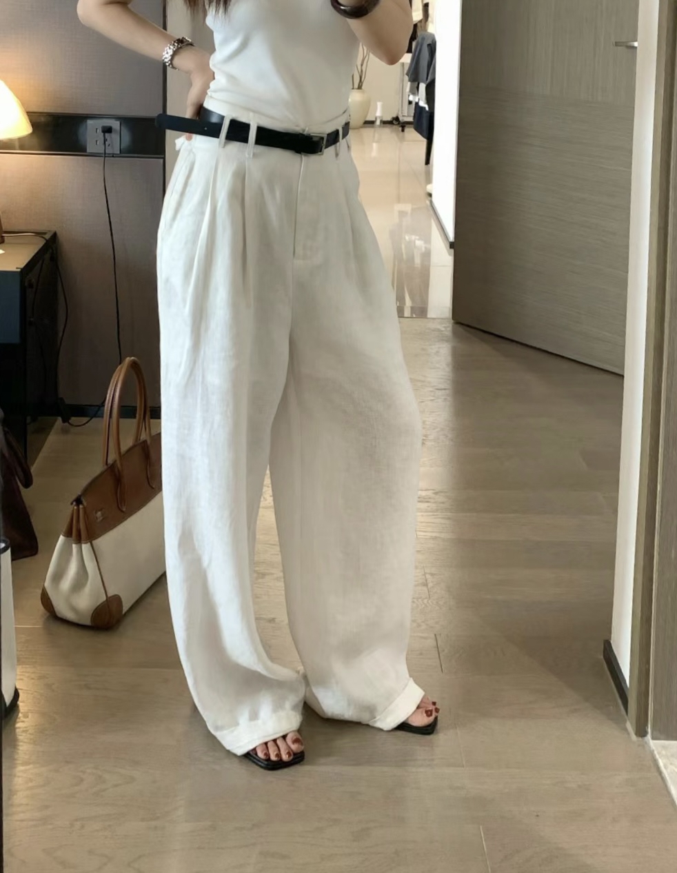 ONIVINTAGE欧尼】纯亚麻百搭阔腿裤轻薄透气100亚麻休闲裤配腰带